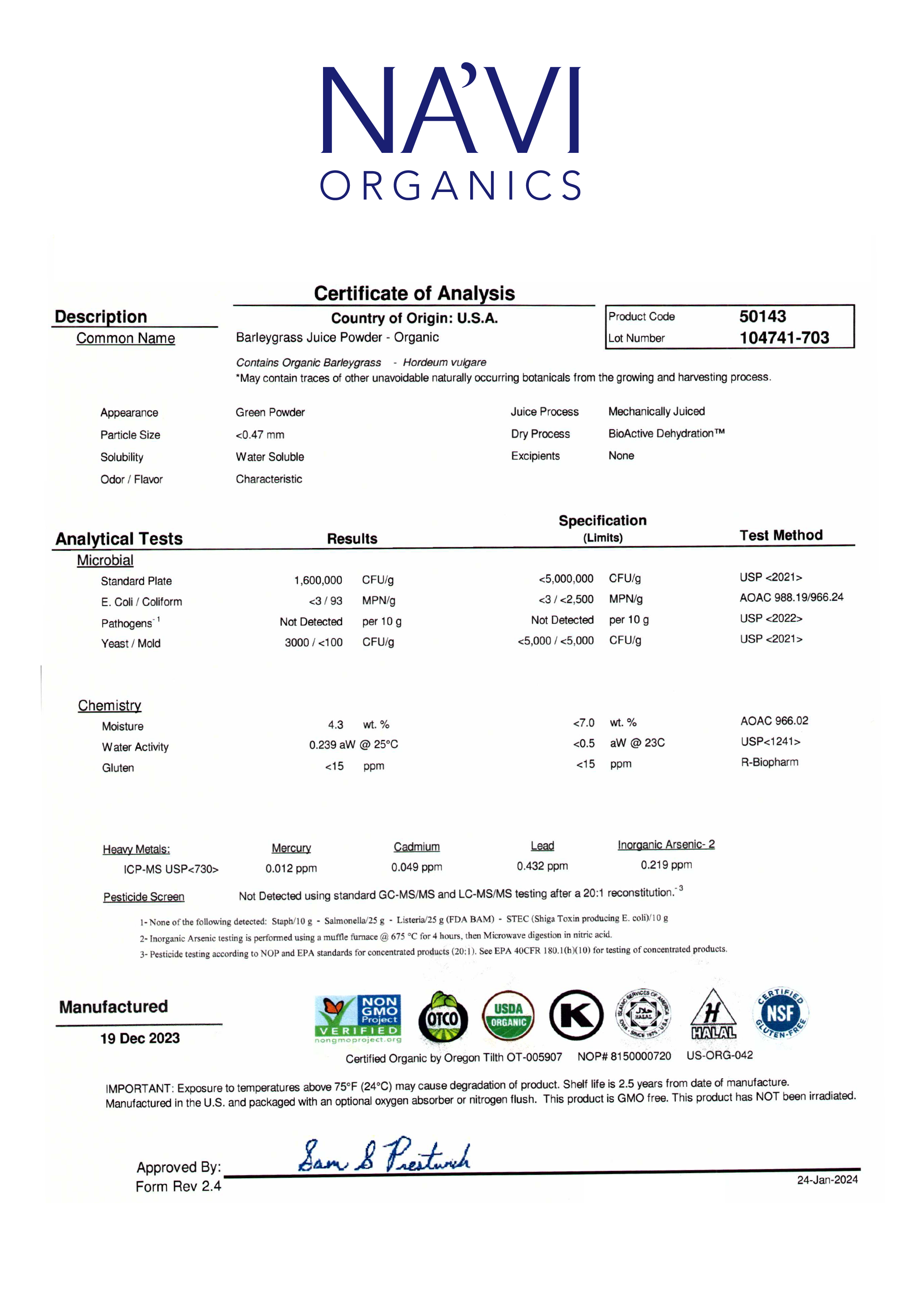 Organic Raw Barley Grass JUICE Powder - Na'vi Organics