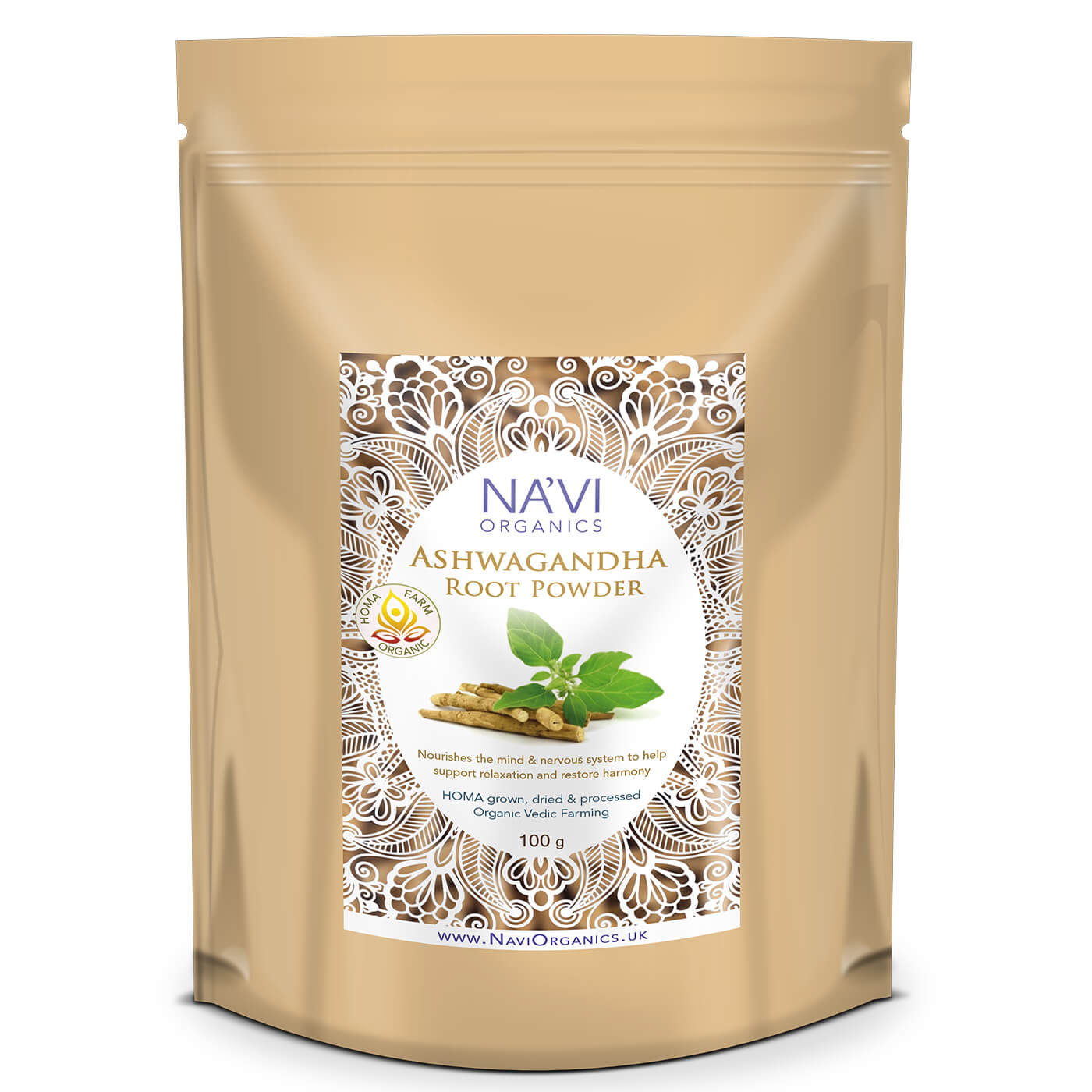 Na'vi Organics ashwagandha root powder HOMA organic grown