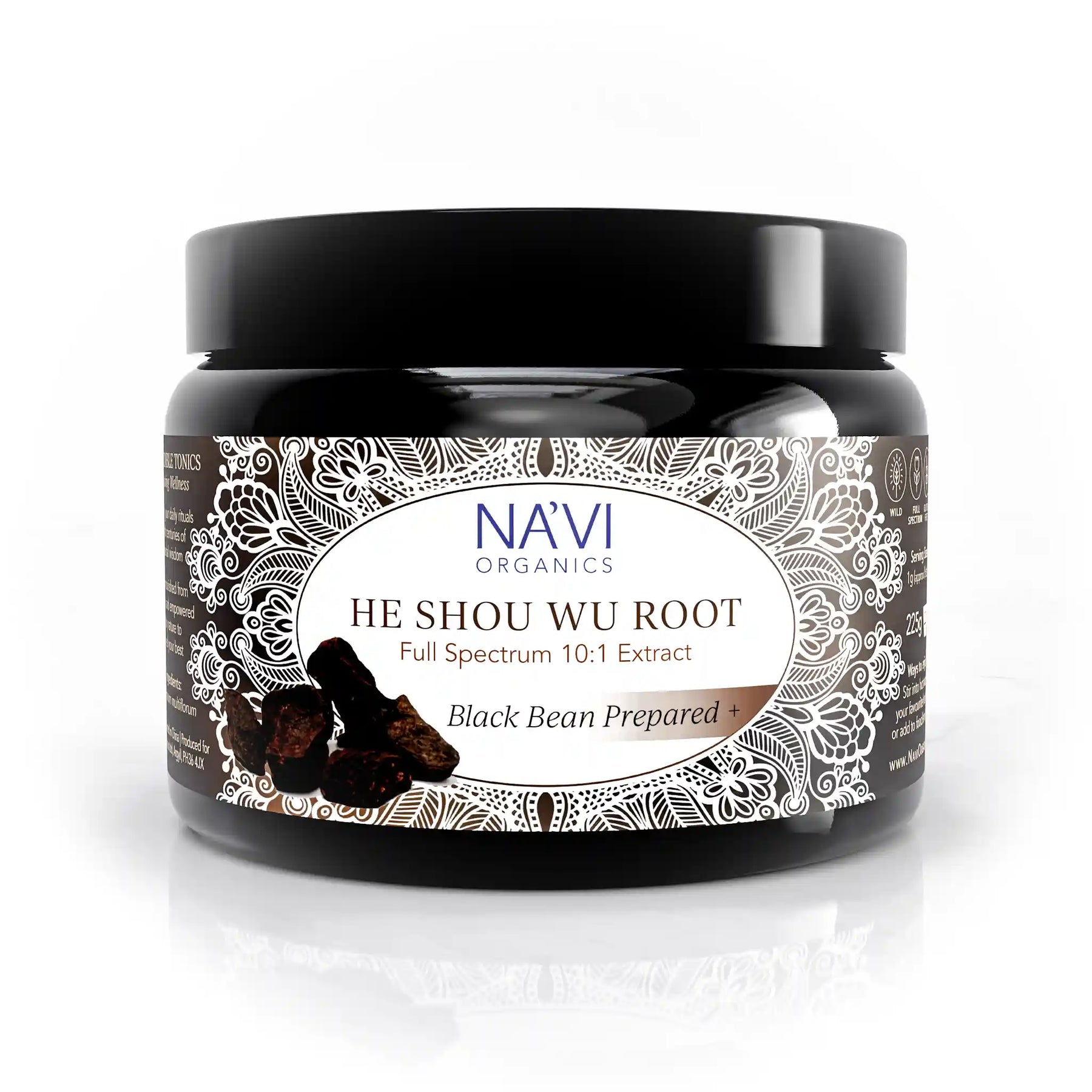 Na'vi Organics he shou wu full spectrum extract powder in glass jar