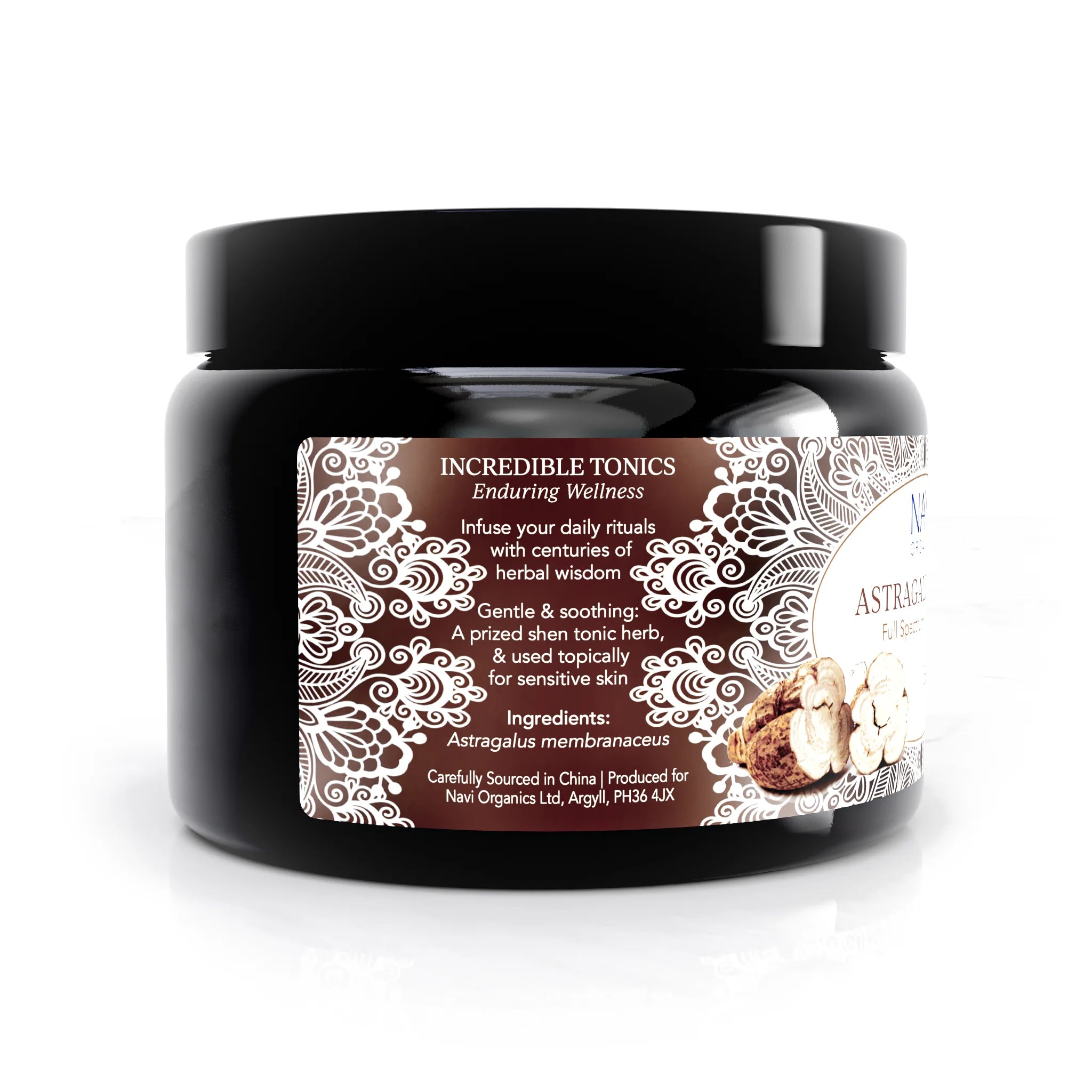 Astragalus root extract powder pack, label panel (6) - Na'vi Organics