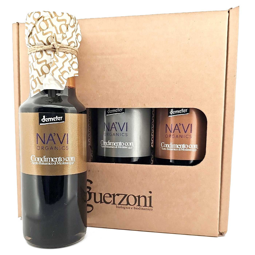 Podium Selection Balsamic Vinegar of Modena Gift Box - Organic and Biodynamic Certified - 3 x 100ml Bottles - Na'vi Organics
