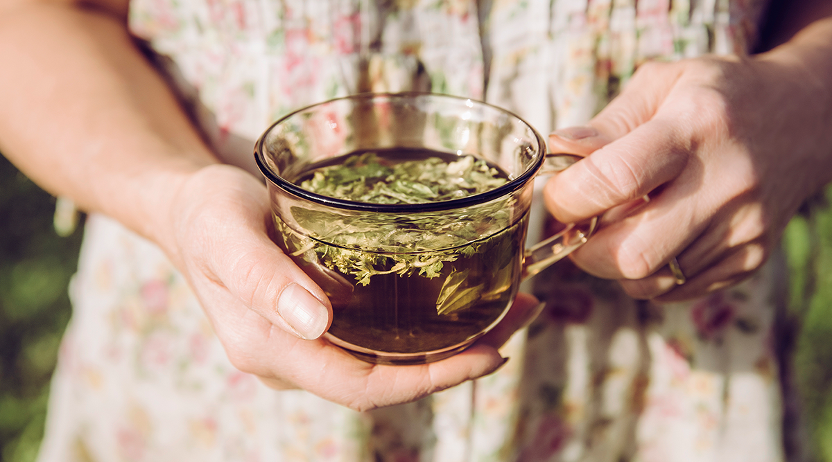 Organic tonic herb tea with wild flowers