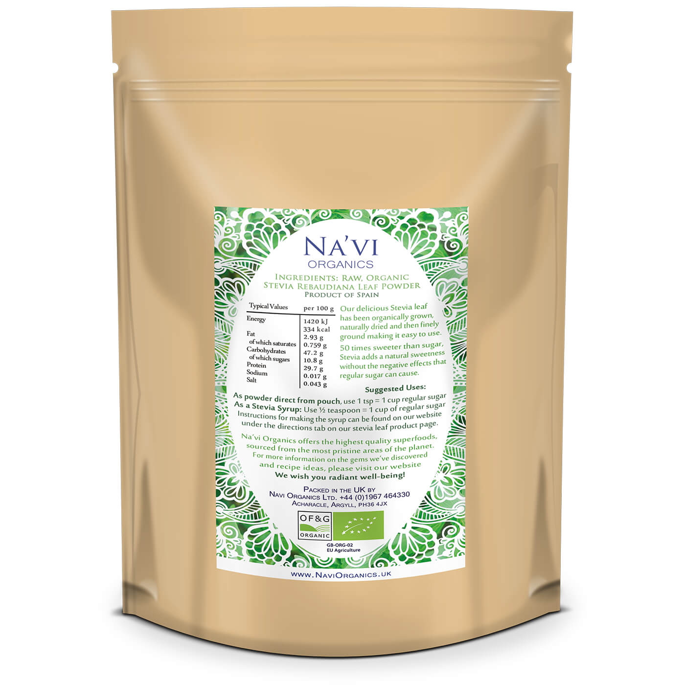 Organic Stevia Rebaudiana Raw Leaf Powder